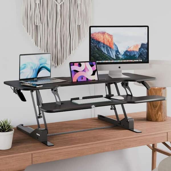 47.2 in. Rectangular Black MDF Large Standing Desk Converter with Adjustable Height