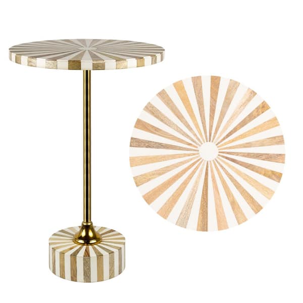 Calix 23.5 in. Contemporary Minimalist Metal/Resin Round End Table, Light Brown/White