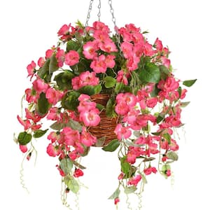 20 in. Pink Artificial Daisies Hanging Flowers with Baskets, UV Resistant