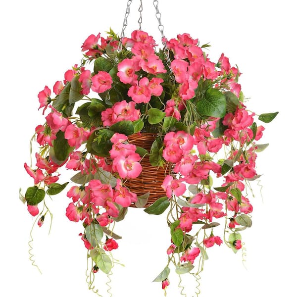 Unbranded 20 in. Pink Artificial Daisies Hanging Flowers with Baskets, UV Resistant