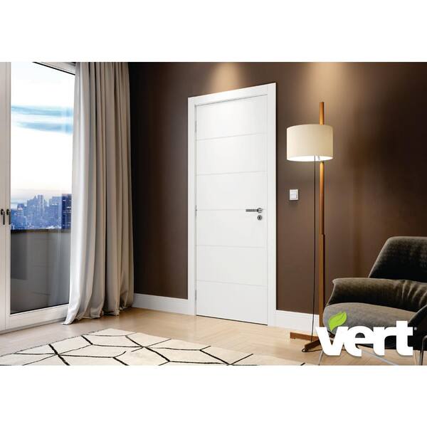 VERT 32 in. x 80 in. Modern 6-Panel White Left-Handed Solid Core Wood Single Prehung Interior Door
