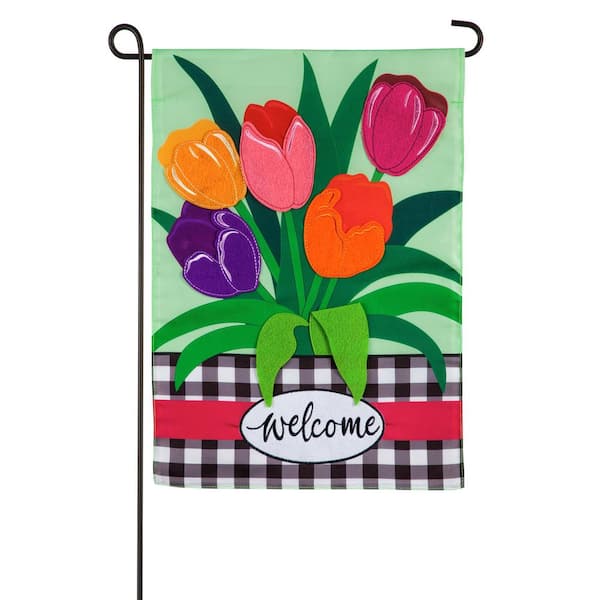 Evergreen 1 ft. x 1-1/2 ft. Welcome Spring Tulips Garden Applique Flag