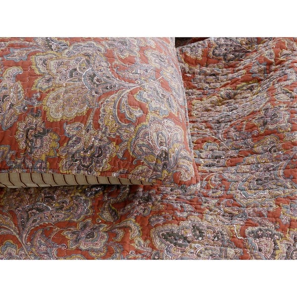 Cozy Line Home Fashions Vintage Rustic Bronze Country Paisley Fall Floral  3-Piece Copper Gray Red Orange Beige Cotton Queen Quilt Bedding Set  BB01005051Q - The Home Depot