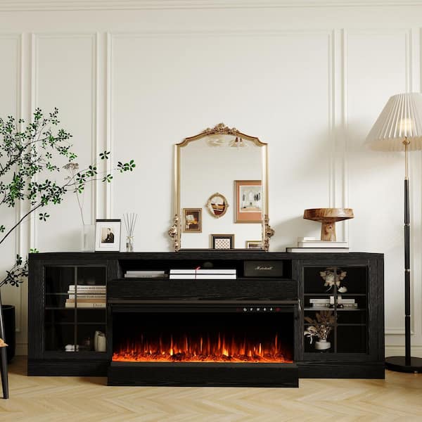 60 in. Freestanding Fireplace TV Stand with 30 in. Electric Fireplace insert, Heats 400 Sq Ft, 12 Flame Colors in Black