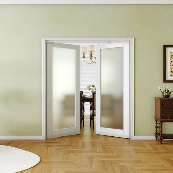 64 in. x 80 in.(Double 32) 1-Lite Frosted Glass, White Interior Door Panels Solid Hybrid Core MDF Prefinished.