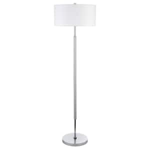 61 in. Gray and White 2 1-Way (On/Off) Standard Floor Lamp for Living Room with Cotton Drum Shade