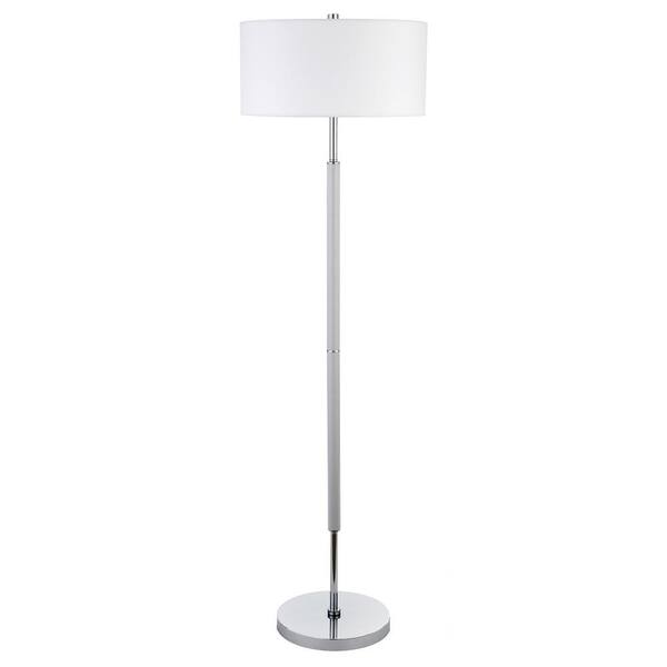 HomeRoots 61 in. Gray and White 2 1-Way (On/Off) Standard Floor Lamp for Living Room with Cotton Drum Shade