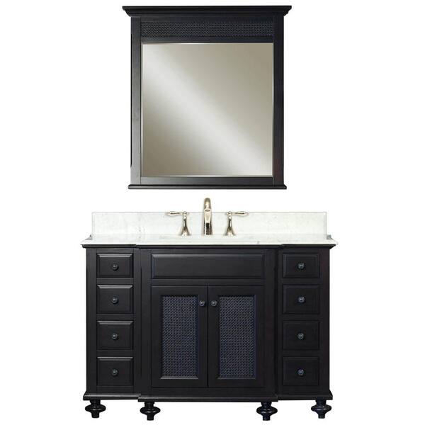 Water Creation London 48 in. Vanity in Dark Espresso with Marble Vanity Top in Carrara White and Matching Mirror