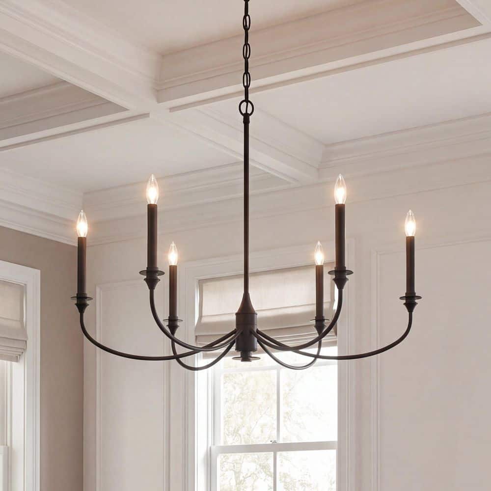 Coventry 40 in. W x 13.75 in. H 6-Light Matte Black Traditional Dimmable Chandelier price history on PriceWatchPro
