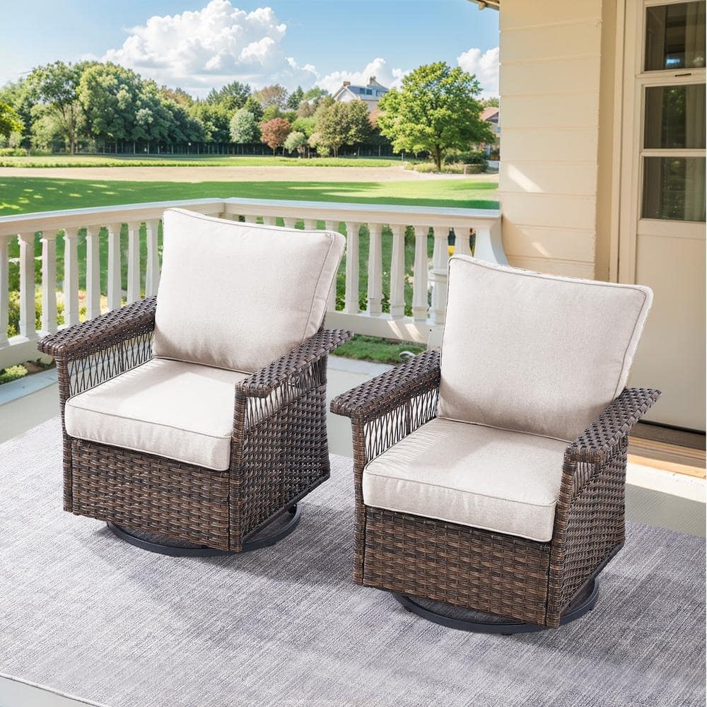 Gymojoy StLouis 2-Person Brown Wicker Outdoor Glider with Beige ...