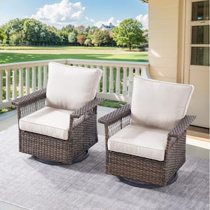 StLouis 2-Person Brown Wicker Outdoor Glider with Beige Cushions