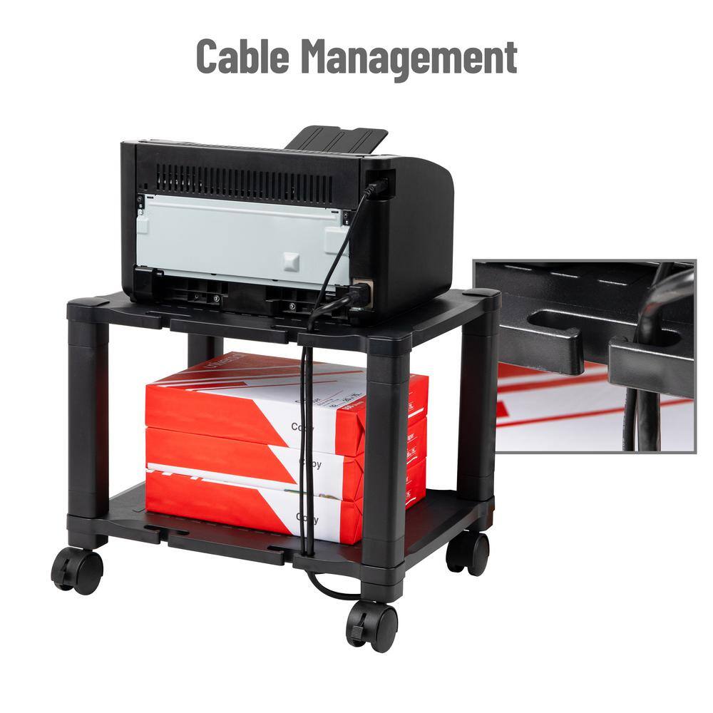 Black Adjustable Height Mobile Printer Cart with 3 Shelves