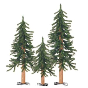 2 ft., 3 ft. and 4 ft. Gatlinburg Unlit Artificial Christmas Tree with Wooden Trunk (Set of 3)