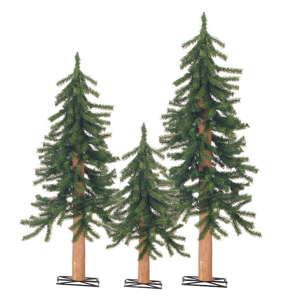 Sterling 2 ft., 3 ft. and 4 ft. Gatlinburg Unlit Artificial Christmas Tree with Wooden Trunk (Set of 3)