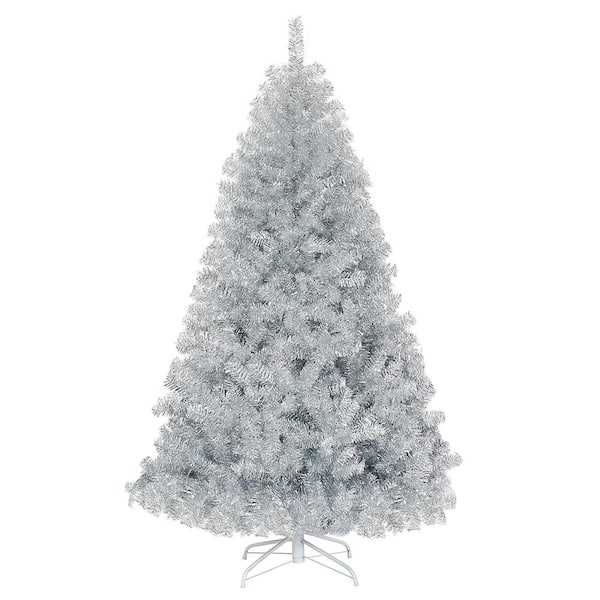 ANGELES HOME 6 ft. Unlit Silver Tinsel Artificial Christmas Tree