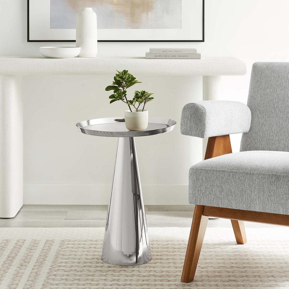 Nickel Round Metal Pedestal Side Table with Storage