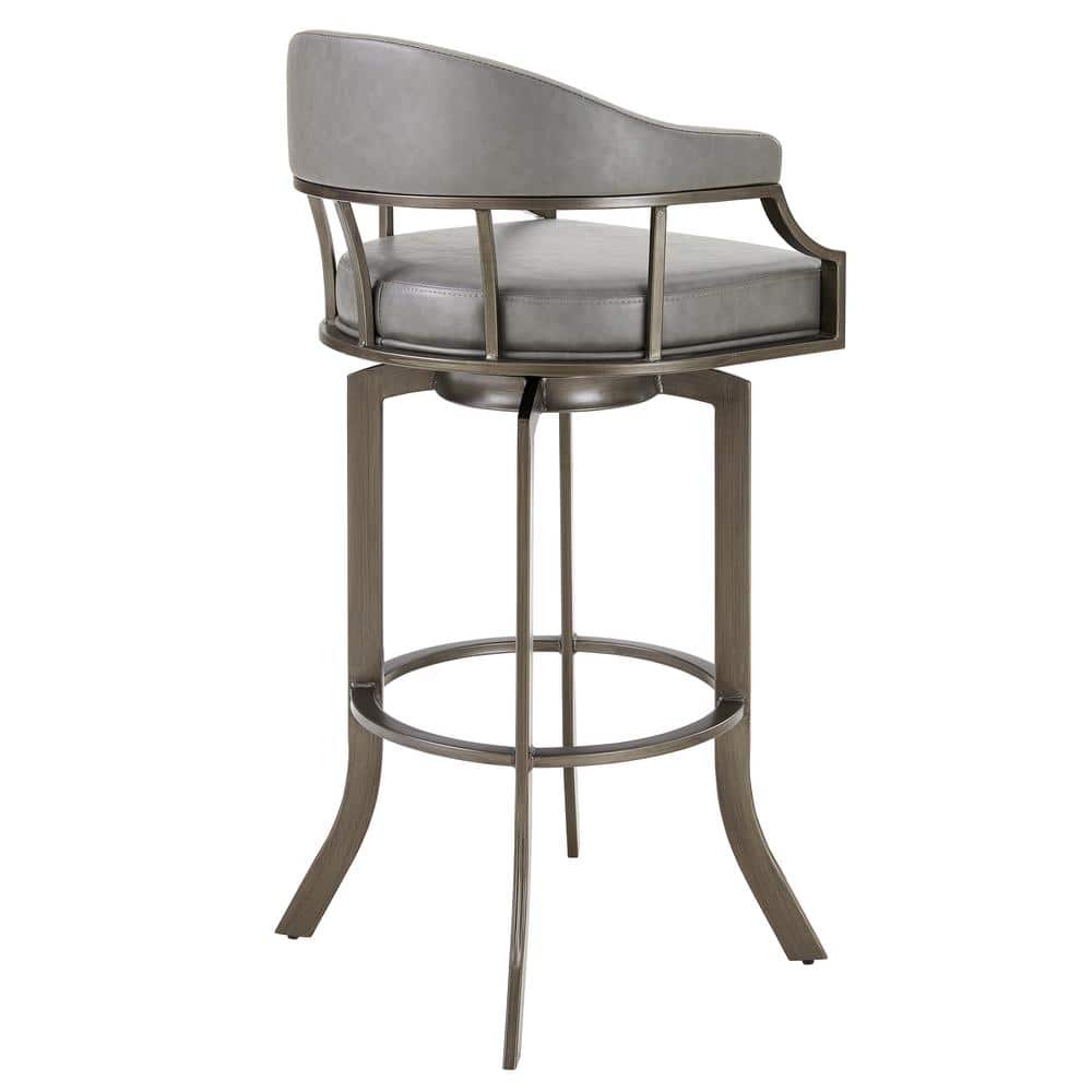Transitional Gray Faux Leather and Metal Swivel Bar Stool