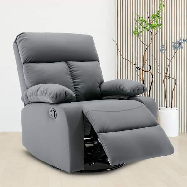 Chizzyseat Yingj 30.2 in. W Dark Gray Faux Leather Upholstered Swivel and Rocking Manual Recliner