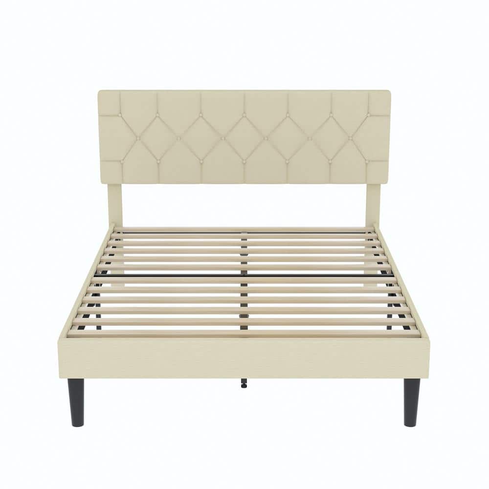 Upholstered Bed Beige Metal Frame Full Platform Bed with Button Tufted Headboard, Wood Slat Support price history on PriceWatchPro