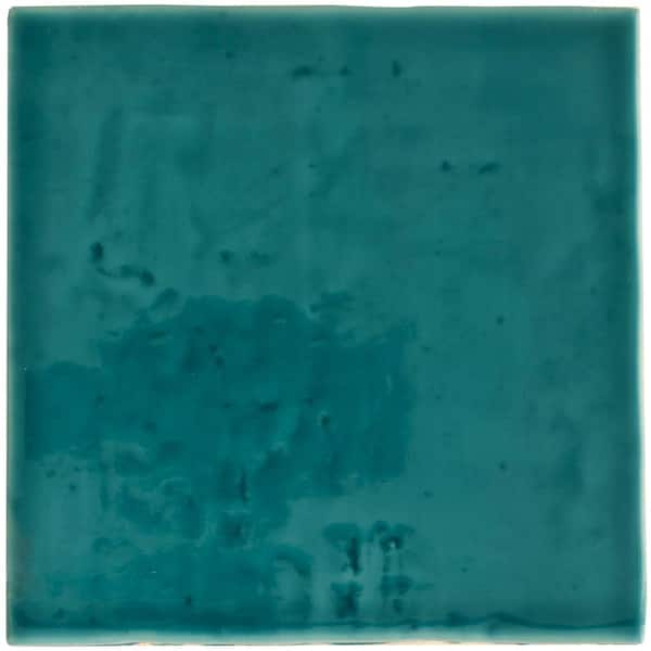 Terralis 6 in. x 6 in. Glossy Turquoise Blue Porcelain Square Wall and Floor Tile (4.65 sq. ft./case)-19 Pack