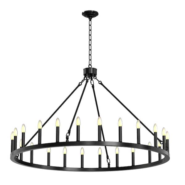 BAOURE Black Wagon Wheel Chandelier 24-Lights, Large Farmhouse Round Outdoor Chandelier