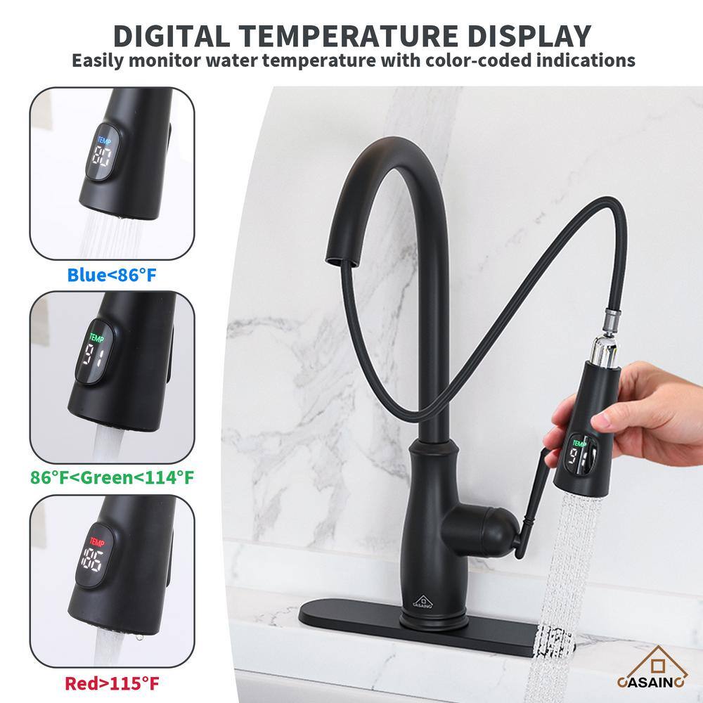 Matte Black Pull Down Kitchen Faucet with Digital Display