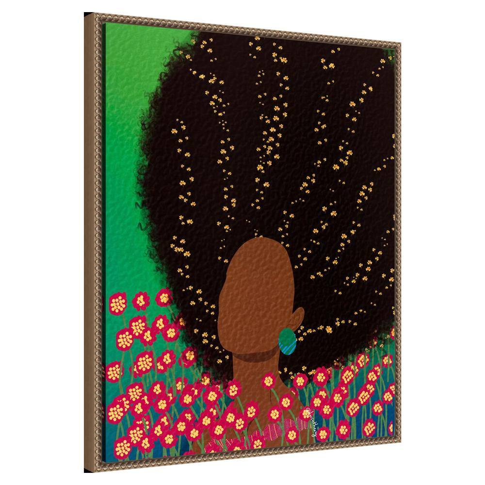 Amanti Art 23"x28" Dreamer with Flowers in Her Hair by Lorintheory Framed Canvas Wall Art Print Bronze: Ethereal Woman Canvas