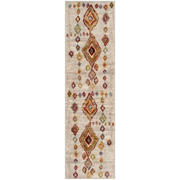 Sagamore 2 ft. x 10 ft. Light Gray/Terracotta Diamond Runner Rug