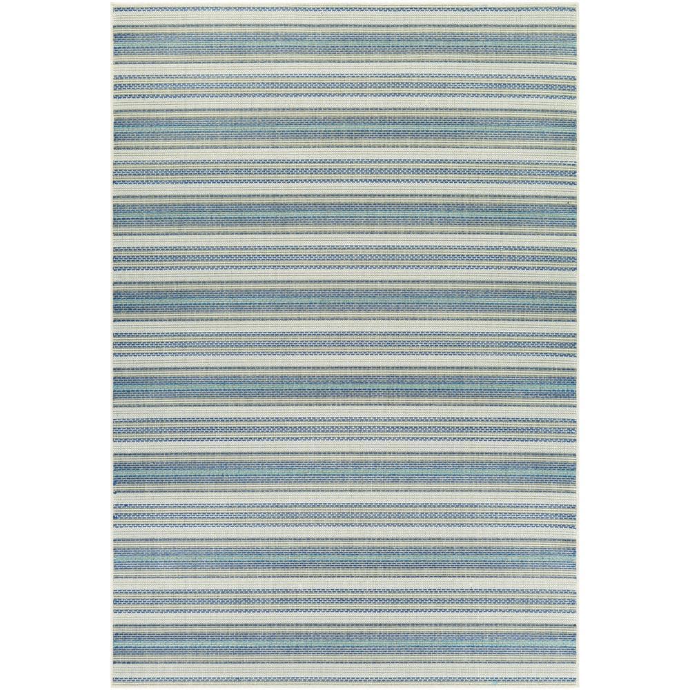 Monaco Ivory-Sand-Azure 5' x 7' Stripe Indoor/Outdoor Area Rug