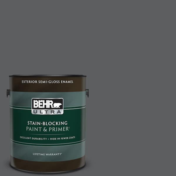 BEHR ULTRA 1 gal. #N500-6 Graphic Charcoal Semi-Gloss Enamel Exterior Paint & Primer