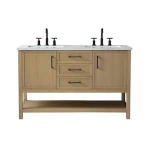 Oliver 54 in. W x 22 in. D x 34 in. H Bath Vanity in Light Oak with Engineered Stone Top in Arabescato with White Sinks