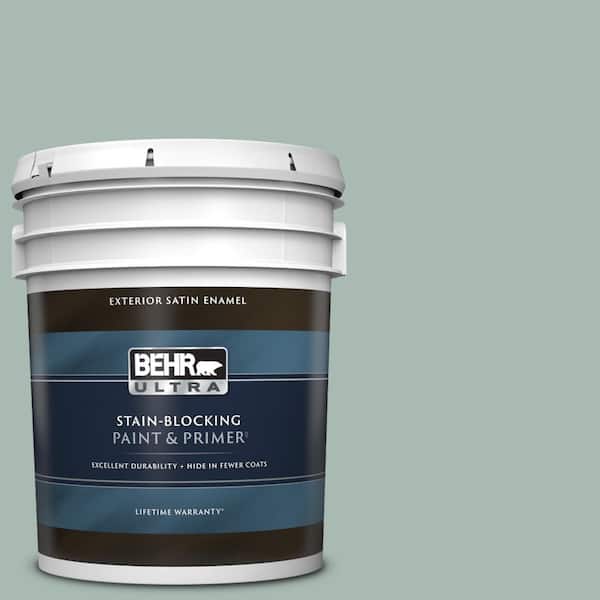 BEHR ULTRA 5 gal. #BXC-85 Quiet Teal Satin Enamel Exterior Paint & Primer