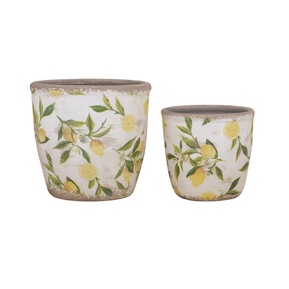 6.3 in. and 4.9 in. Set of 2 White Ceramic Planters with Yellow Lemon Motif price history on PriceWatchPro