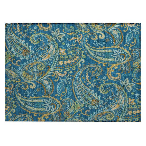 HomeRoots Navy Blue 2 ft. x 3 ft. Woven Paisley Polyester Rectangle Indoor/Outdoor Area Rug