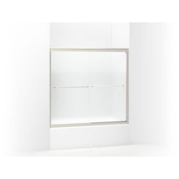 STERLING Finesse 59-5/8 in. x 55-3/4 in. Semi-Frameless Sliding Tub Door in Nickel with Handle