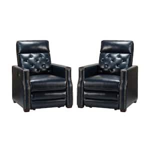 Octavio 31.50 in. Wide Navy Genuine Leather Power Recliner with Nailhead Trim and USB Port (Set of 2)