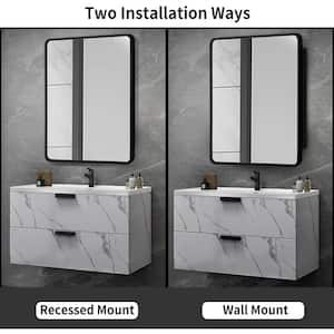 Modern 20 in. W x 28 in. H Black Metal Framed Wall Mount or Recessed Bathroom Medicine Cabinet with Mirror