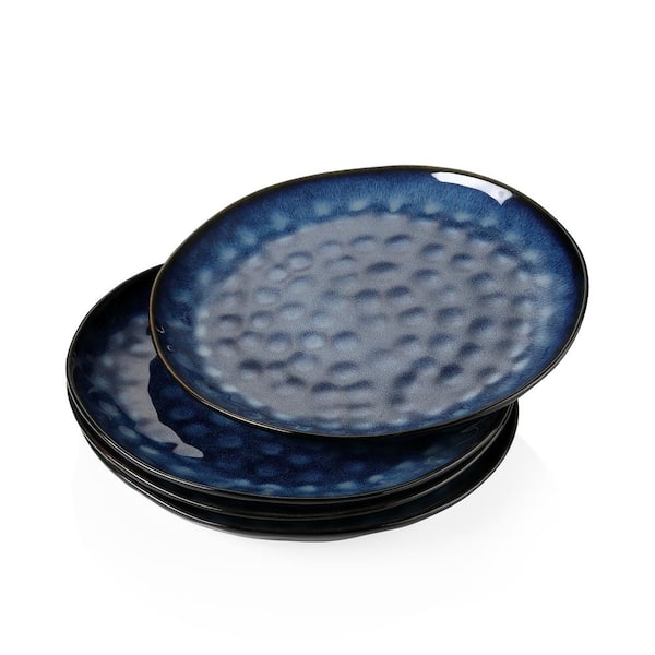MALACASA Starry 11 in. Blue Stoneware Glaze Dinner Plate (Set of 4)