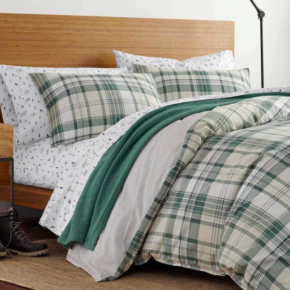 King White and Green Cotton Reversible Comforter Set