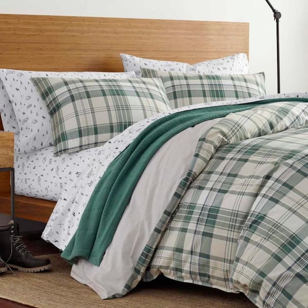 Eddie Bauer Timbers 2 Piece Green Plaid Cotton Twin Duvet Cover Set Ushsfn1108835 The Home Depot