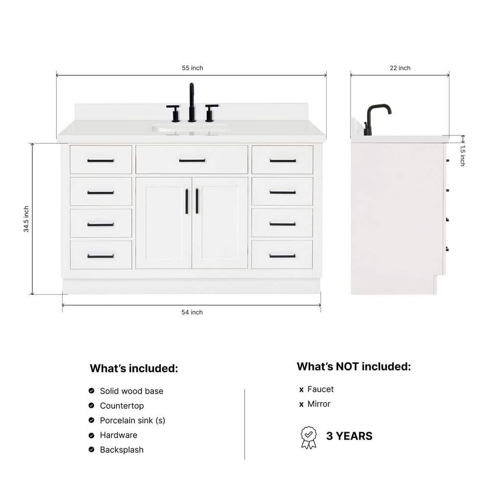 Hepburn 55" White Freestanding Single Basin Vanity Set