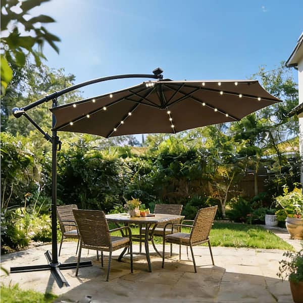 chocolate patio umbrella Coporesell 10 ft. Steel Crank Lift Patio Umbrella in Chocolate with Crank  and Cross Base CLWSPU02COL