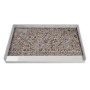 Pre-Tiled 60 in. L x 36 in. W Alcove Shower Pan Base with Center Drain in Pebble Creme