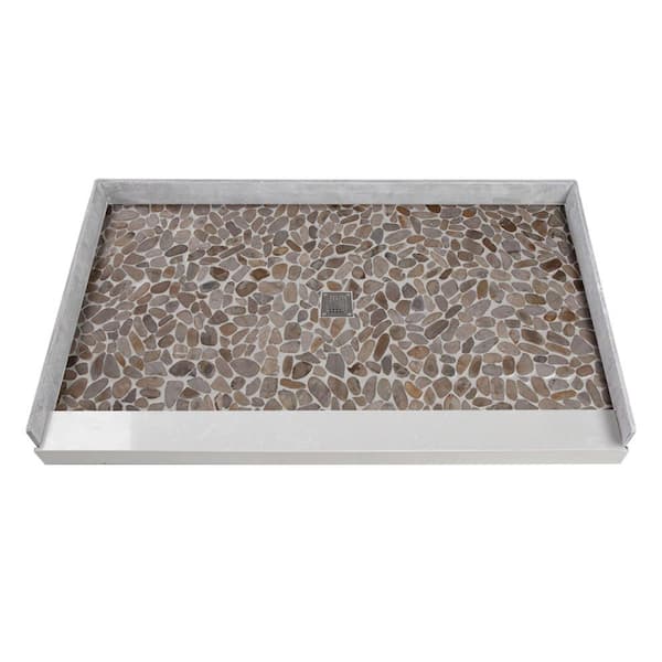 Transolid Pre-Tiled 60 in. L x 36 in. W Alcove Shower Pan Base with Center Drain in Pebble Creme