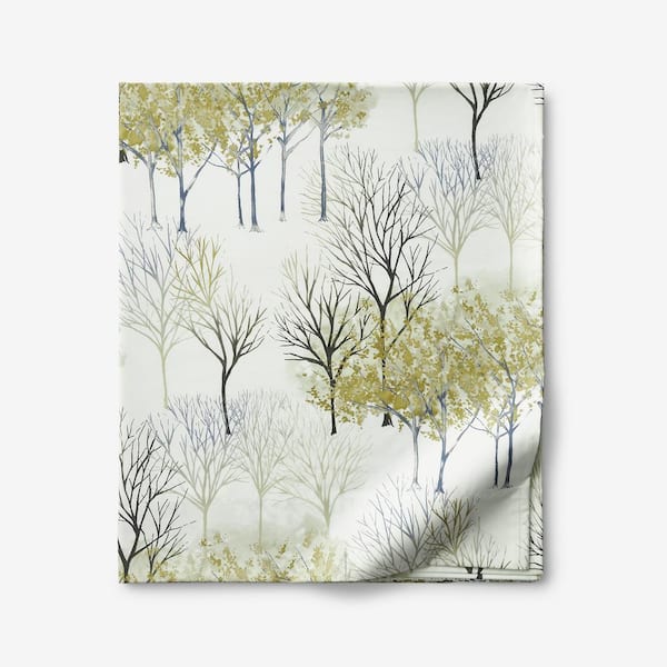 The Company Store Legends Hotel Winter Trees Ivory/Gray Wrinkle-Free Sateen Queen Flat Sheet