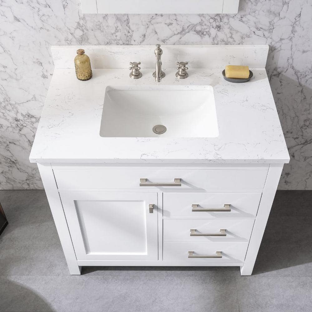 Jasper 36" White Freestanding Vanity with Carrara Stone Top