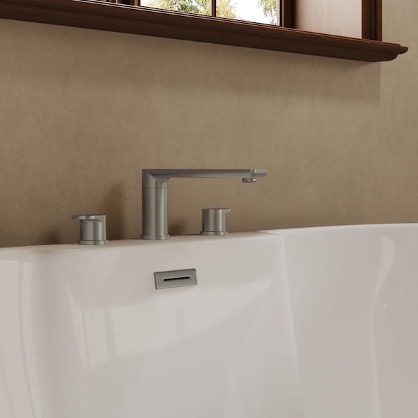 2-Handle Deck-Mounted Low Arc Roman Tub 1-Spray Tub and Shower Faucet 2.8 GPM in Brushed Nickel Valve Included