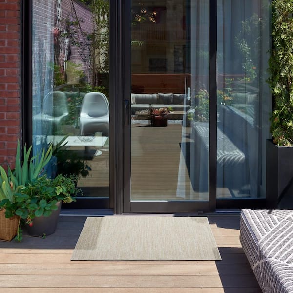 Essentials doormat 2 ft. x 4 ft. Ivory Beige Solid Indoor/Outdoor Area Rug