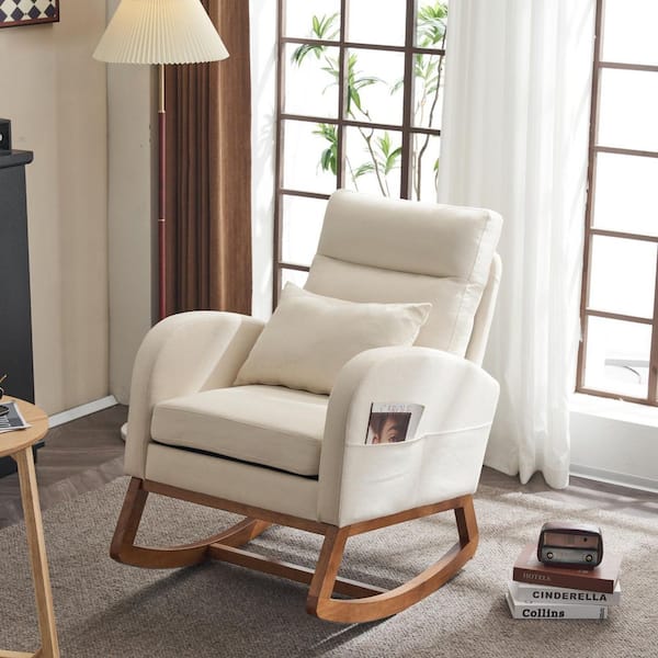 Beige Linen Rocker Armchair