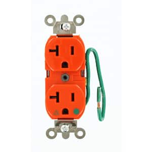 20 Amp Hospital Grade Extra Heavy Duty Isolated Ground Duplex Outlet with 6 in. Lead, Orange